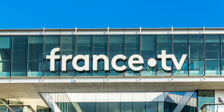 France TV logo on the headquarters building of France T&eacute;l&eacute;visions