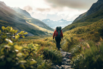 a person walking on a rocky path through a valley