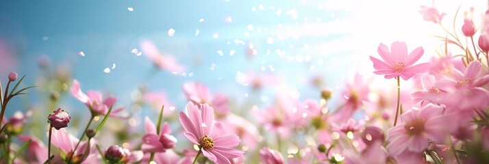 Pink Flowers in Bloom with Sunshine and Bokeh Background