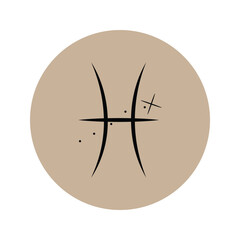 The zodiac sign is Pisces. Vector icon in a beige grunge circle.