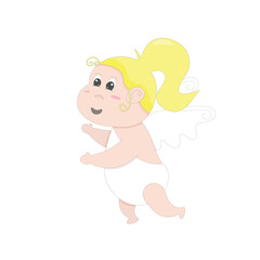 A cute cartoon cupid with wings.