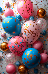 Fototapeta na wymiar Happy birthday card with colorful balloons