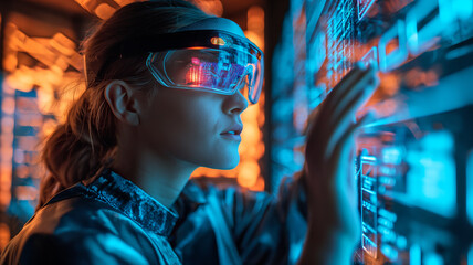 Obraz premium An extraordinary discovery with VR glasses, high-tech new generation devices, smart products, artificial intelligence and more