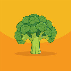 Broccoli on a yellow background. Healthy food design. Vector illustration