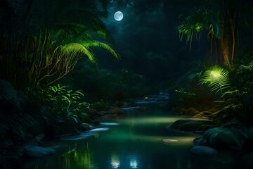 Fototapeta na wymiar A thin stream through the jungle, a serene pathway that winds through a verdant paradise