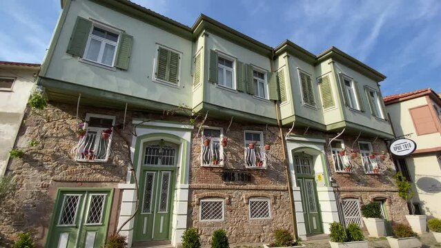 Ayvalik, Turkey. April 21, 2023. There are historical Ottoman houses in the Ayvalik district of Balikesir, Turkey.