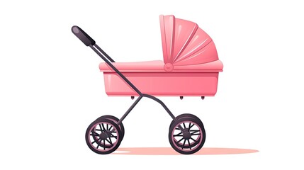 Fototapeta na wymiar A pink color baby carriage on wheels, isolated on a white background, presenting a stylish and cute mode of transportation for your little one.