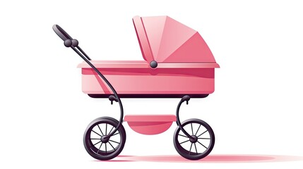 Fototapeta na wymiar A pink color baby carriage on wheels, isolated on a white background, presenting a stylish and cute mode of transportation for your little one.
