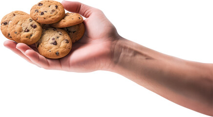 Hand holding Delicious tasty Chocolate chip Cookies, Homemade, dessert, PNG, Transparent, isolate.