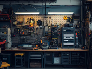 A Photo Of A Garage Set Up With Tools For Repairing Electronics And Appliances