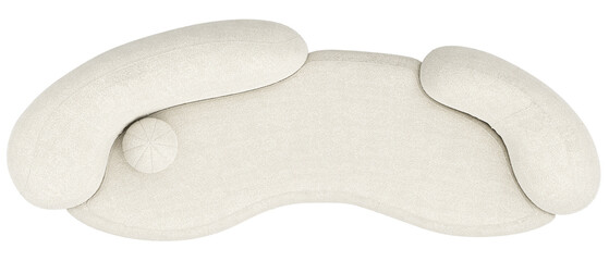 Top view of white boucle fabric curve sofa, on transparent background, 3d rendering	