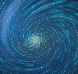 Blue spiral galaxy background. Vortex backdrop. Template design. Flyer, card design