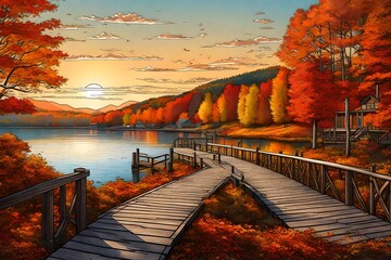 illustration of autumn scenery, ,