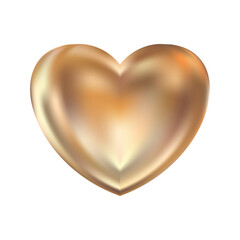 Golden realistic heart icon on white background. 3d vector illustration.