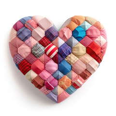 Colorful fabric heart suitable for diverse love concept backgrounds, Valentines Day designs, and romantic greeting cards. Fabric crafts and crafts concept.