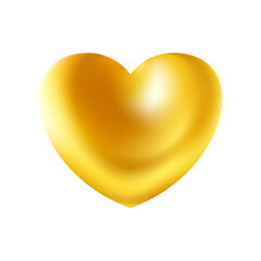 Golden realistic heart icon on white background. 3d vector illustration.