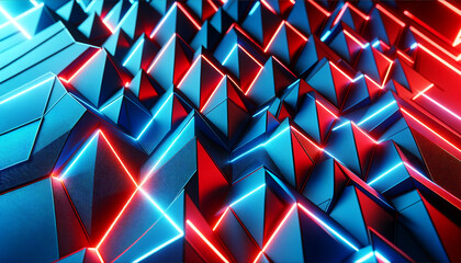 Abstract high tech premium background with geometric blue and red triangle pattern (polygonal texture) in luxury color for business design, formal backdrop, modern technology