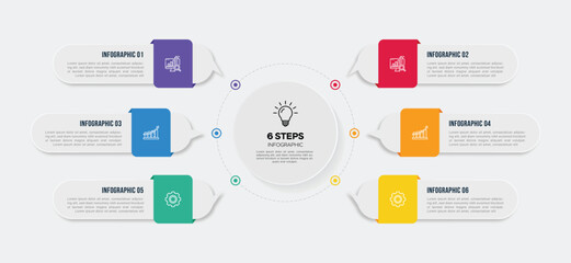 Vector infographic template design with 6 options or steps business data visualization template design. Can be used for process diagram, presentations, workflow layout, flow chart, steps, banner.