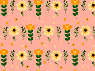 Seamless pattern flowers on pink background