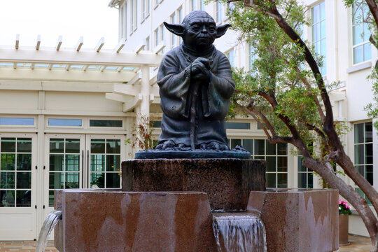 San Francisco, California &ndash; October 24, 2023: YODA Fountain. Fountain with a bronze statue of the Star Wars character Yoda, installed at the Lucasfilm offices  in San Francisco