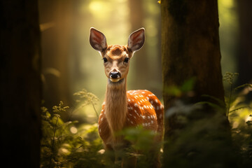 Serene Fawn in Sunlit Forest