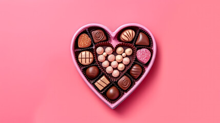 Delight your senses with heart shaped candies in a charming box on a pink background