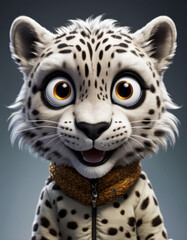 Portrait of a white Cartoon volumetric tiger in a jacket.