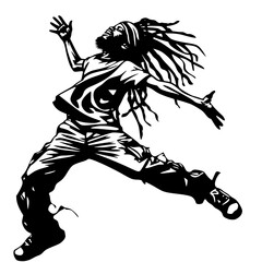Fototapeta premium happy rastaman dancing , vector , svg , black and white , logo Generative AI