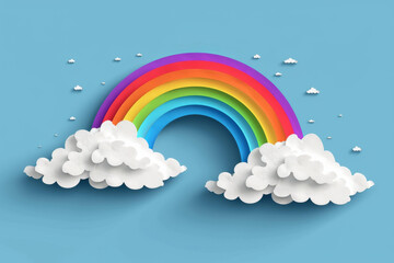 Peaceful Rainbow Arch Over Clouds Illustration.
A serene illustration of a vibrant rainbow arching gracefully between fluffy white clouds against a blue sky.
