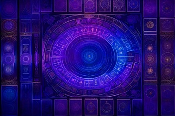 Obraz premium picture menu close up, without unnecessary background, in purple and blue colors, for a tarot cafe