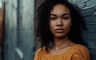 Woman Standing Next to Brick Wall