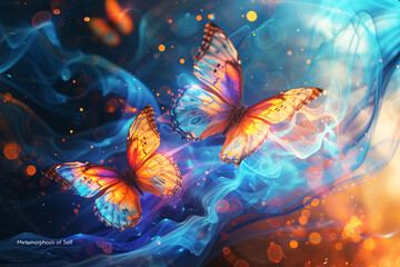 Mystical Butterflies in Abstract Swirls Illustration.
A mesmerising abstract illustration featuring butterflies amidst vibrant swirls of blue and orange.