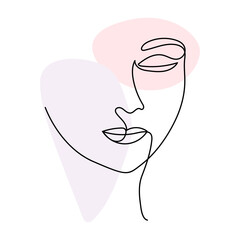 Line minimalistic women face art modern abstract with different shapes for wall decoration, postcard or brochure cover design. Different woman faces. One line art. Vector illustrations design.