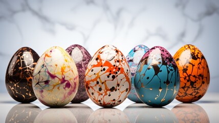 Beautiful , elegant and colorful easter eggs over a marble background