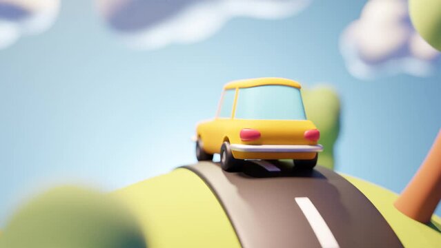 comic car on the road driving around the world