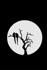 silhouette of a bard with a tree