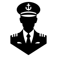 navy ship captain icon, clipart, vector silhouette, white background