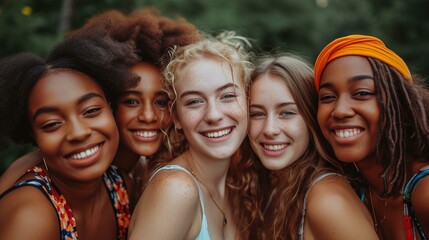 Obraz premium Group photo of diverse girls, each proudly expressing their unique body positivity, [body positive girl.]