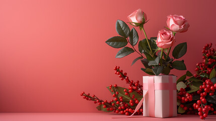 Obraz premium Happy Valentines Day, Romantic background, Love wins, Celebrating special occasion together, Elegant Valentine's Day Card Design, Romantic banner with Copy Space