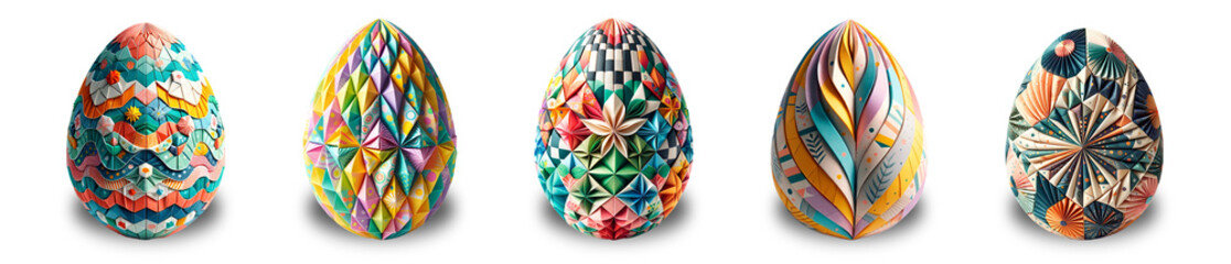 Obraz premium 5 Easter eggs in Origami Style, Isolated on Transparent Background