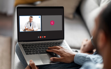 Black man have video call with his doctor