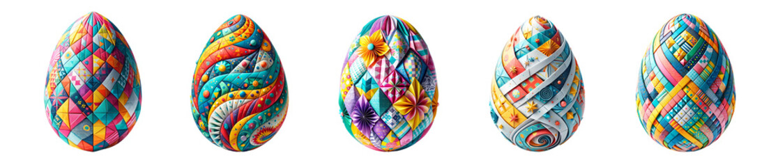 5 Easter eggs in Origami Style, Isolated on Transparent Background