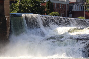 Waterfall and dam in a small river town in West Virginia. 