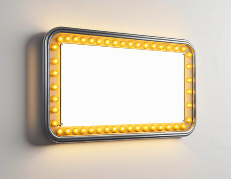 a lighted sign mounted to the side of a wall, digital art, realistic cinema 4 d render, golden frame, white background, yellow lights,Generative AI