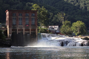 Waterfall and dam in a small river town in West Virginia. 