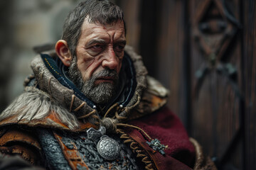 Obraz premium Aged lines etched across a weathered face, the portrait of a man in a garment tells a story of a life lived with grace and wisdom