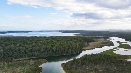 Obraz premium Aerial view of Lake Cathie, New South Wales.
