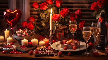 Saint Valentines Day roses and candles
