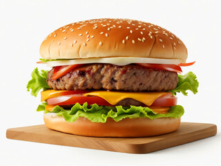 A yummy tasty burger on a white background fresh fastfood with beef and cheese 