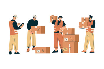 Logistics Service Man Worker Character in Orange Uniform Vector Illustration